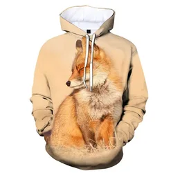 Autumn Winter Fox Animal 3D Print Hoodies Women Men Fashion Long Sleeve Hooded Sweatshirts Streetwear Pullovers Female Clothing