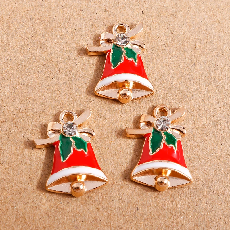 10pcs  Enamel Christmas Bell Charms Pendants for Jewelry Making Necklace Earrings DIY Bracelet Accessories Supplies