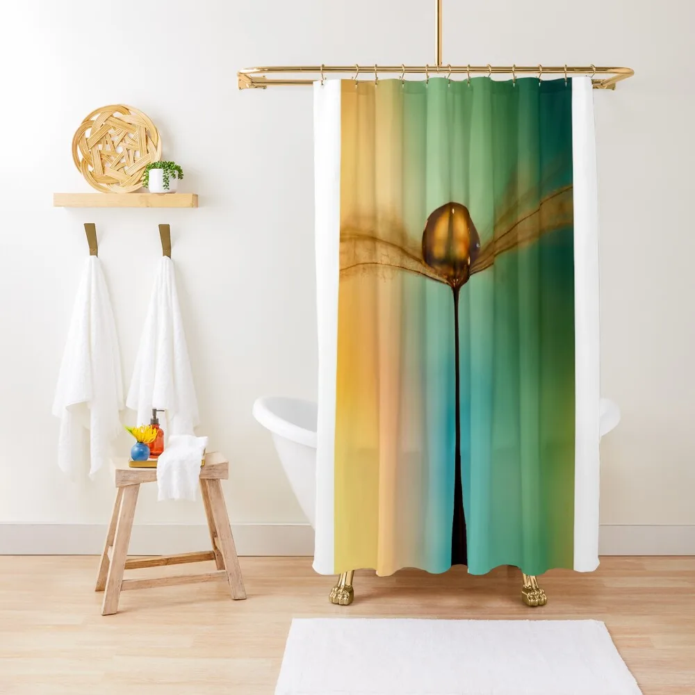 

Flight Of The Teardrops Turquoise & Mustard II Shower Curtain Waterproof Fabric Shower Bathroom Fabric Curtain