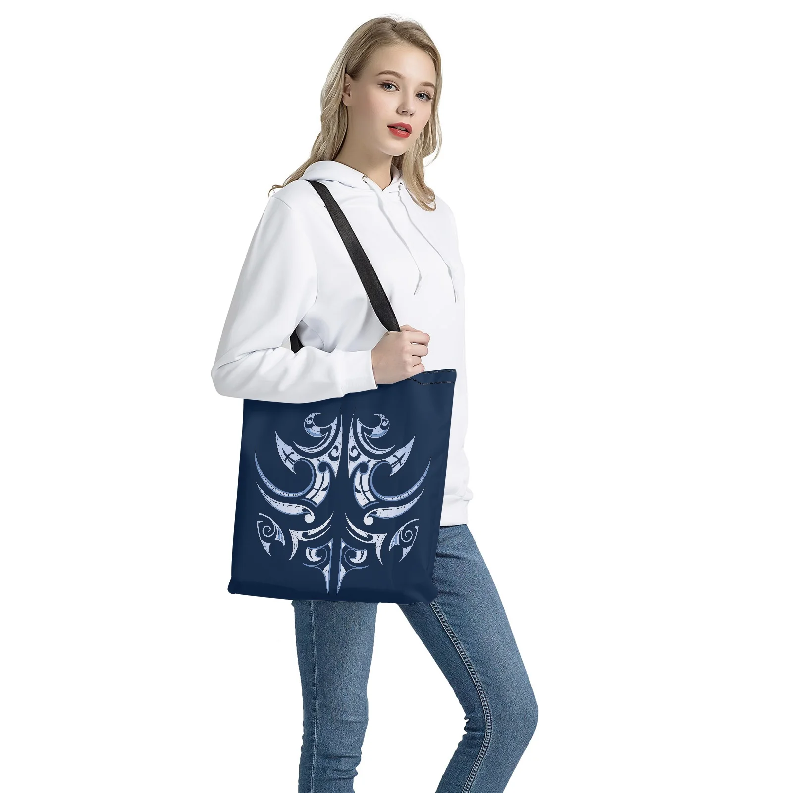 Women Shopping Bag Polynesia Print Students Book Bag Female Canvas Shoulder Bag Eco Handbag Tote Reusable Grocery Shopper Bags