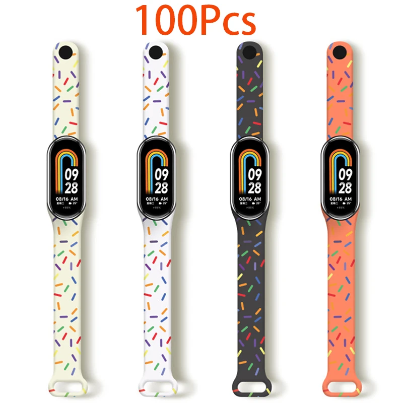 100Pcs Rainbow TPU Wristbands For Xiaomi Mi Band 9 8 Watch Strap Sports Soft Silicone Pride Edition Watchbands For MI Band 8 9