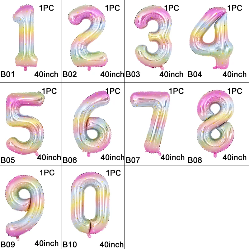 1 قطعة 40 بوصة قوس قزح اللون عدد احباط بالون 0-9 أرقام التدرج بالون رقمي الاطفال حفلة عيد ميلاد زينة بالونات الهيليوم