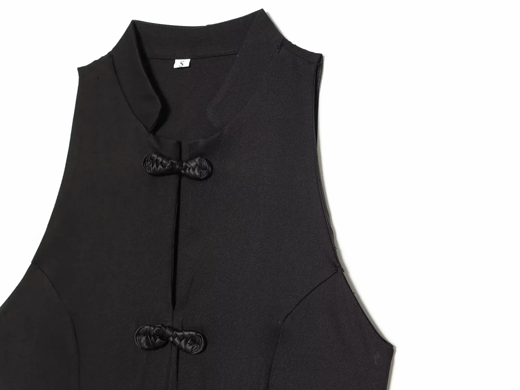 Damen-Top mit Seil-Knoten-Schnalle, Sommer-Outfit für Damen, neues ärmelloses Oberteil mit hohem Kragen, lässige Mode, schmal geschnittenes Damen-Top im chinesischen Stil – Detail 10