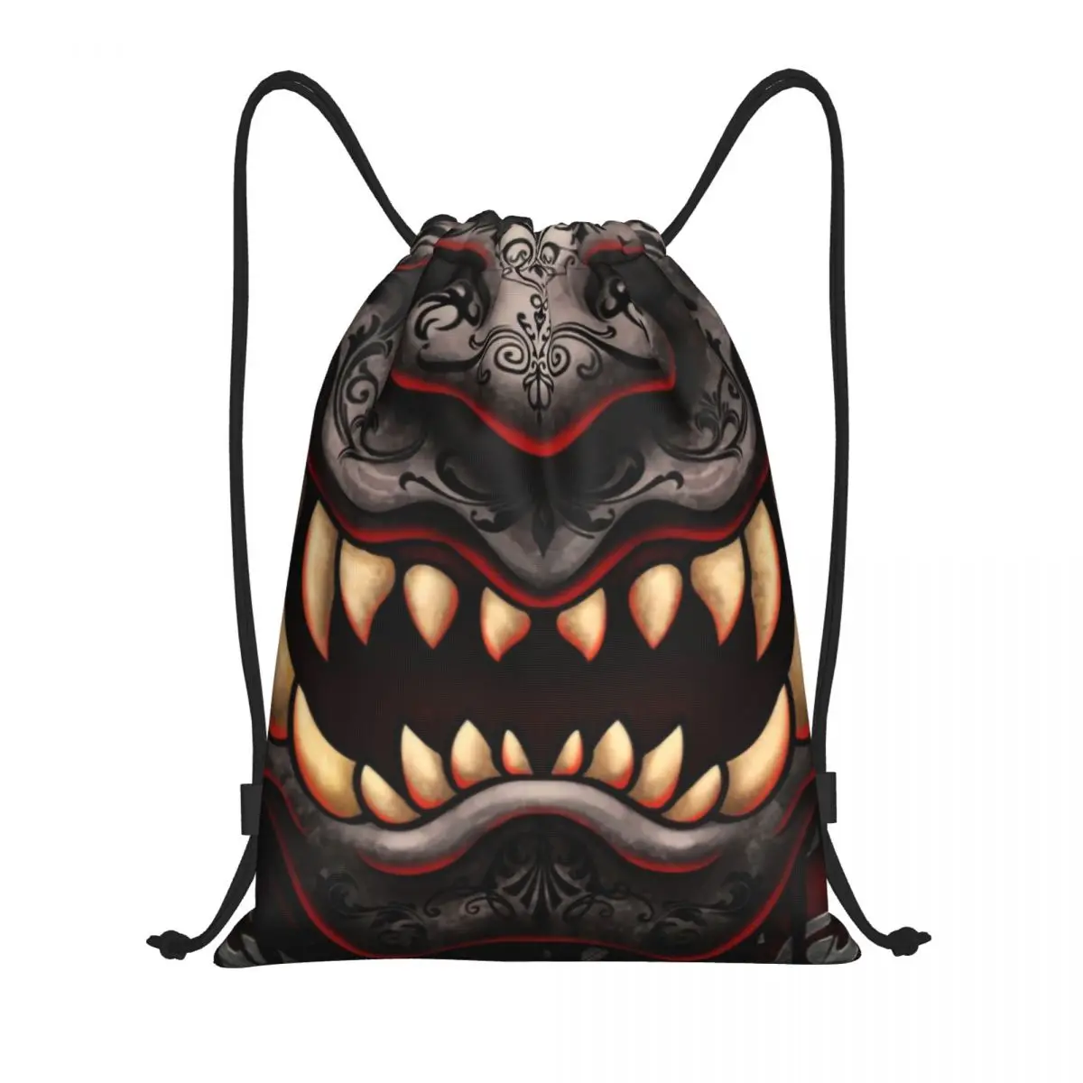 Gothic Oni Hannya Drawstring Backpack Women Men Sport Gym Sackpack Portable Japanese Samurai Demon Shopping Bag Sack