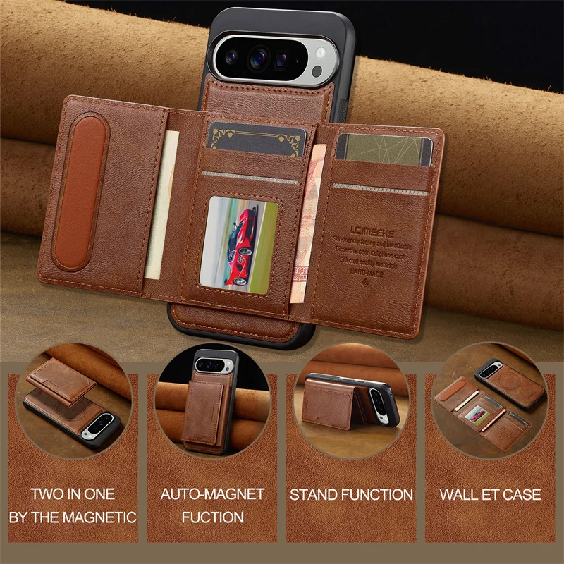 2 In 1 Luxus Magsafe Brieftasche Leder Telefon Fall Für Google Pixel 10 9 9Pro XL 8 8A 8Pro 7Pro 7A Magnetische Karte Halter Abdeckung