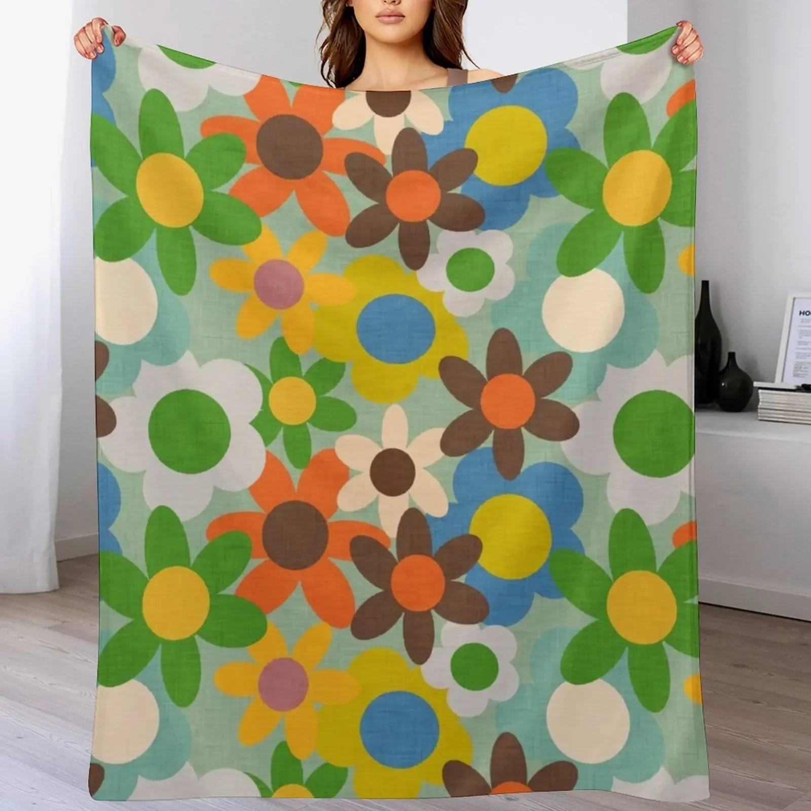 

70s Floral Blue Throw Blanket for babies Warm Hair Beautifuls Blankets