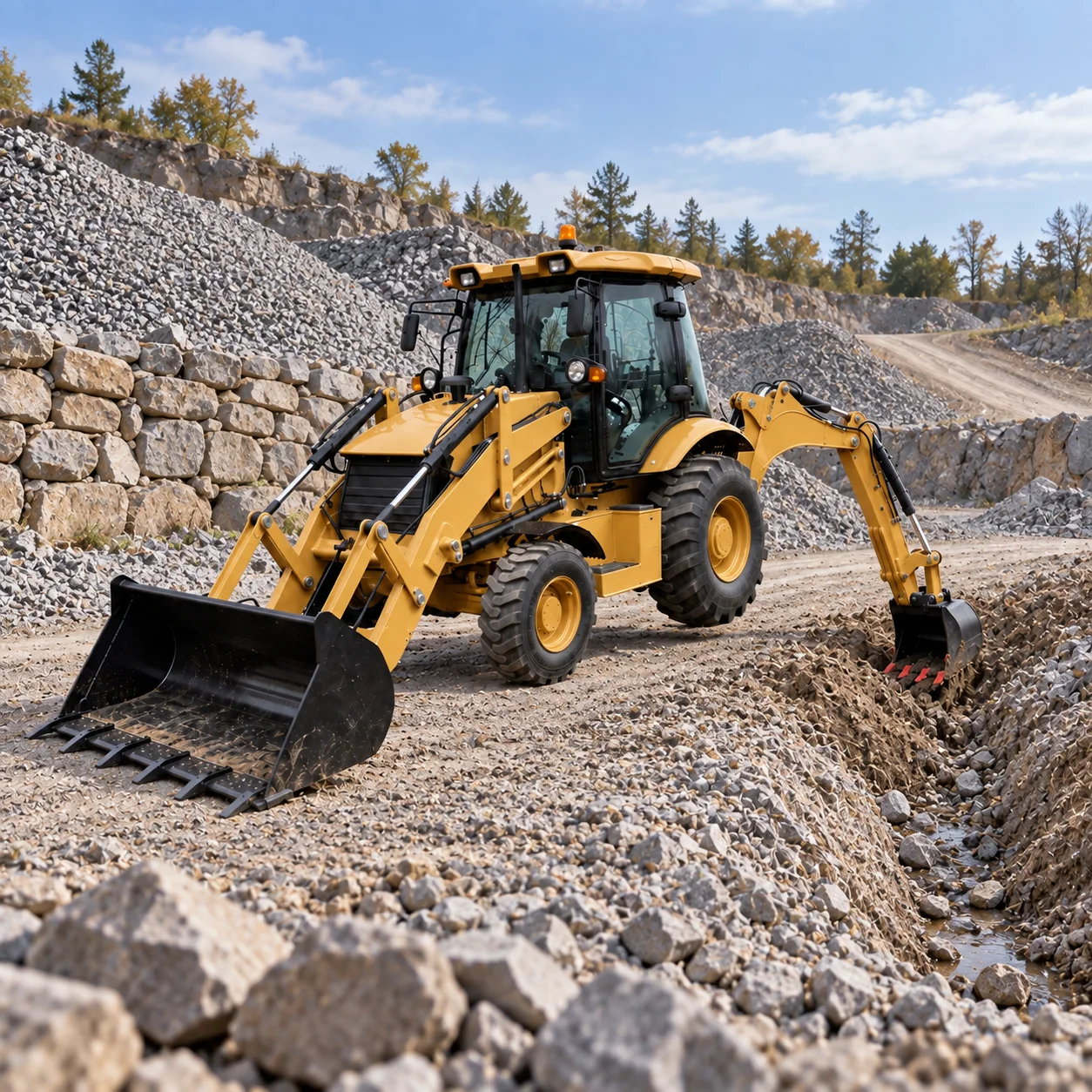 Small Backhoe Loader Multi Purpose Machine for Front Loading Rear Excavation Trench Digging and Surface Preparation
