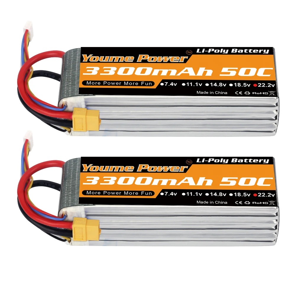YOUME POWER 6S Lipo 22.2V 3300mah batterie RC avec connecteur XT60 50C batterie de Drone pour voiture RC Monster hélicoptère RC bateau