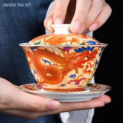 160ml Ceramic Enamel Gaiwan Exquisite Hand-made with Cover Teacup Custom Portable Tea Bowl Chinese Tea Set Beauty Tea Infuser