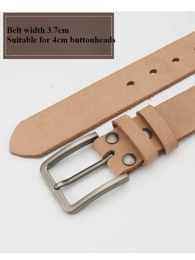 Leather Belt for Men Made From Genuine Whole Cowhide, Trimmed Edge Belt, Cowhide in Natural Color, Casual and Retro Style,