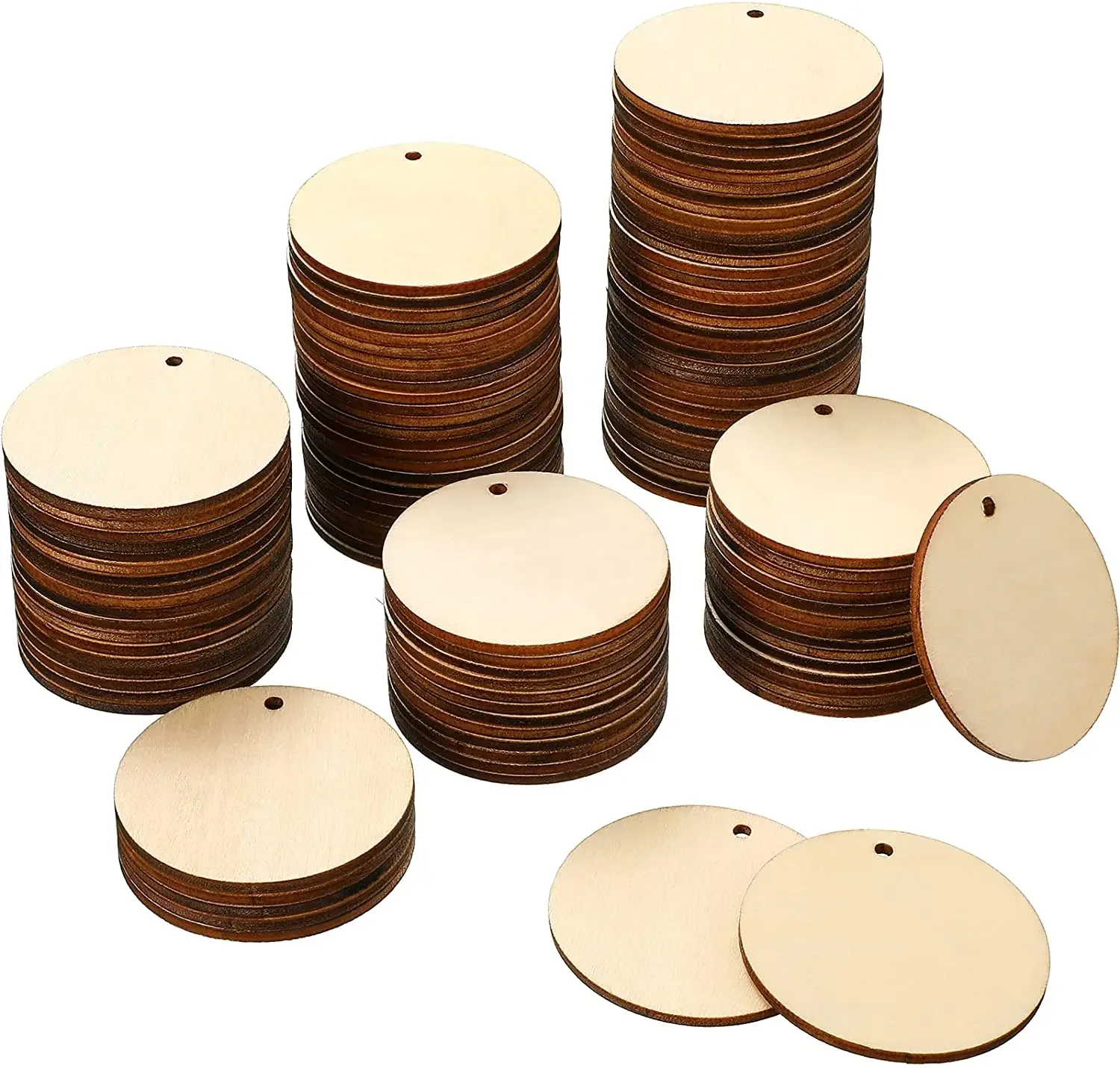 20/30/40/50mm Natural Unfinished Round Wood Slices With Hole Discs Blank Signs Craft For Wedding Party Gift Christmas Home Decor