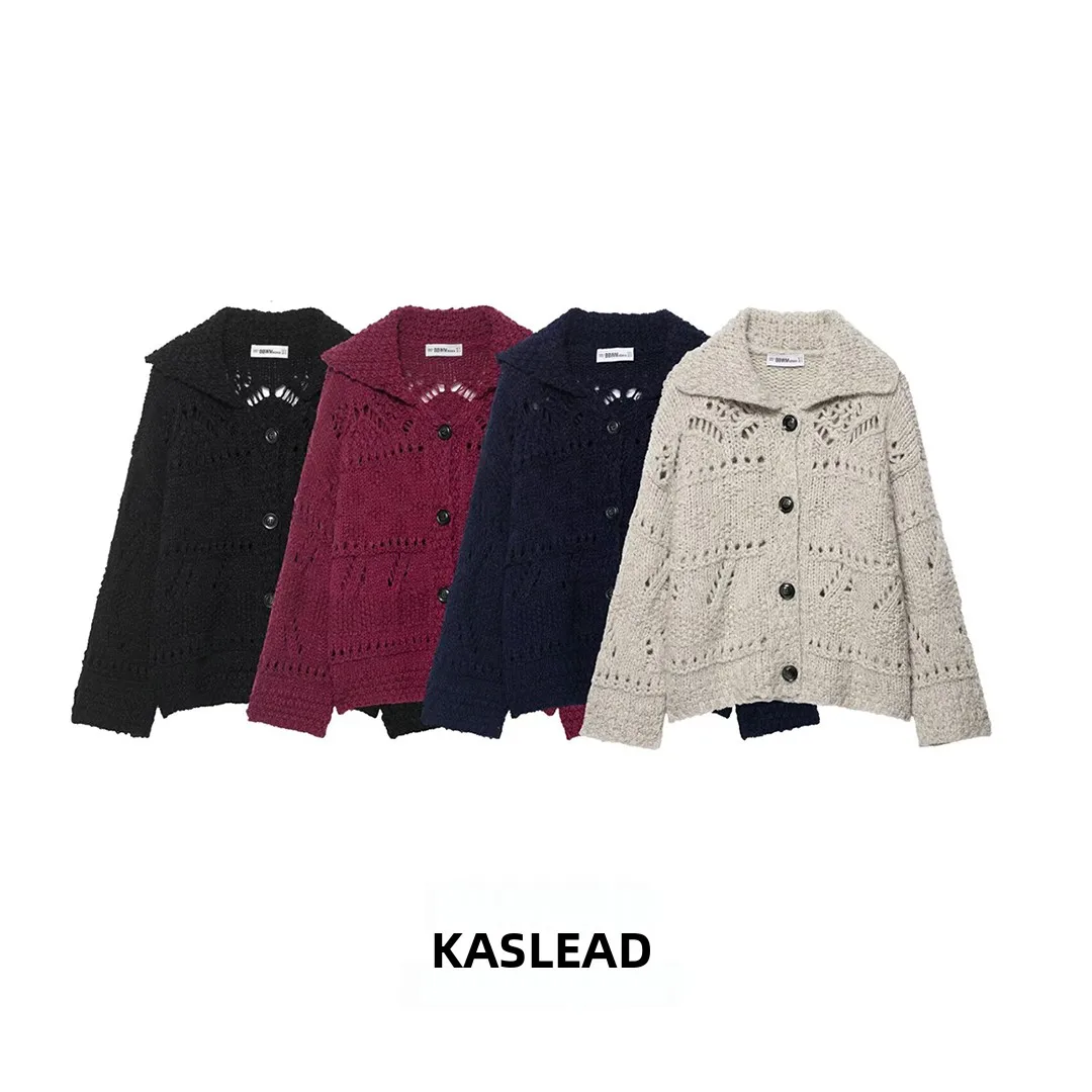 

KASLEAD Новый женский модный простой длинный све вязаный открытый кардиган грубый рукоделие ажурный дизайн из полиэфирного волокна
