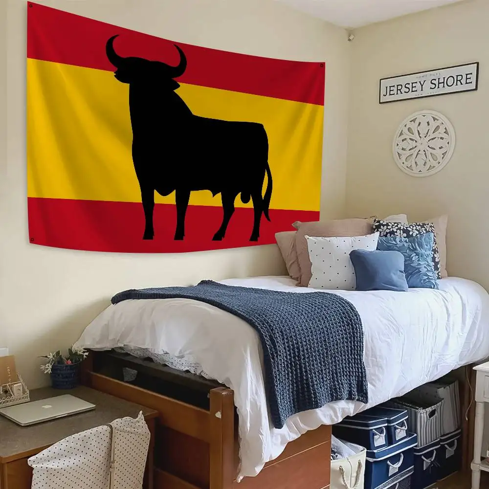 Spain Bull Flag Banners Four Hole Flag Polyester Outdoor Decor Room Aesthetic