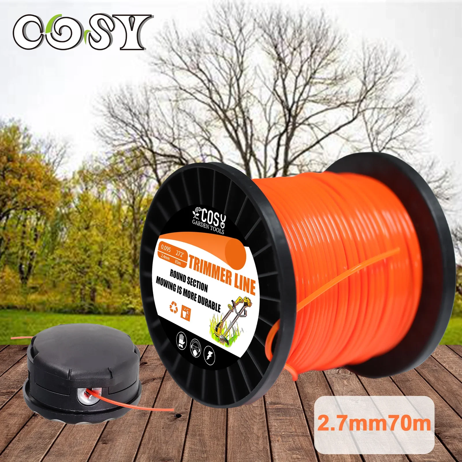 COSY Electric Lawn Mower Trimmer Line 70mx2.7mm Nylon Garden Grass Brush Cutter Spiral Rope Lawn Mower Head Tool Accessory sthil