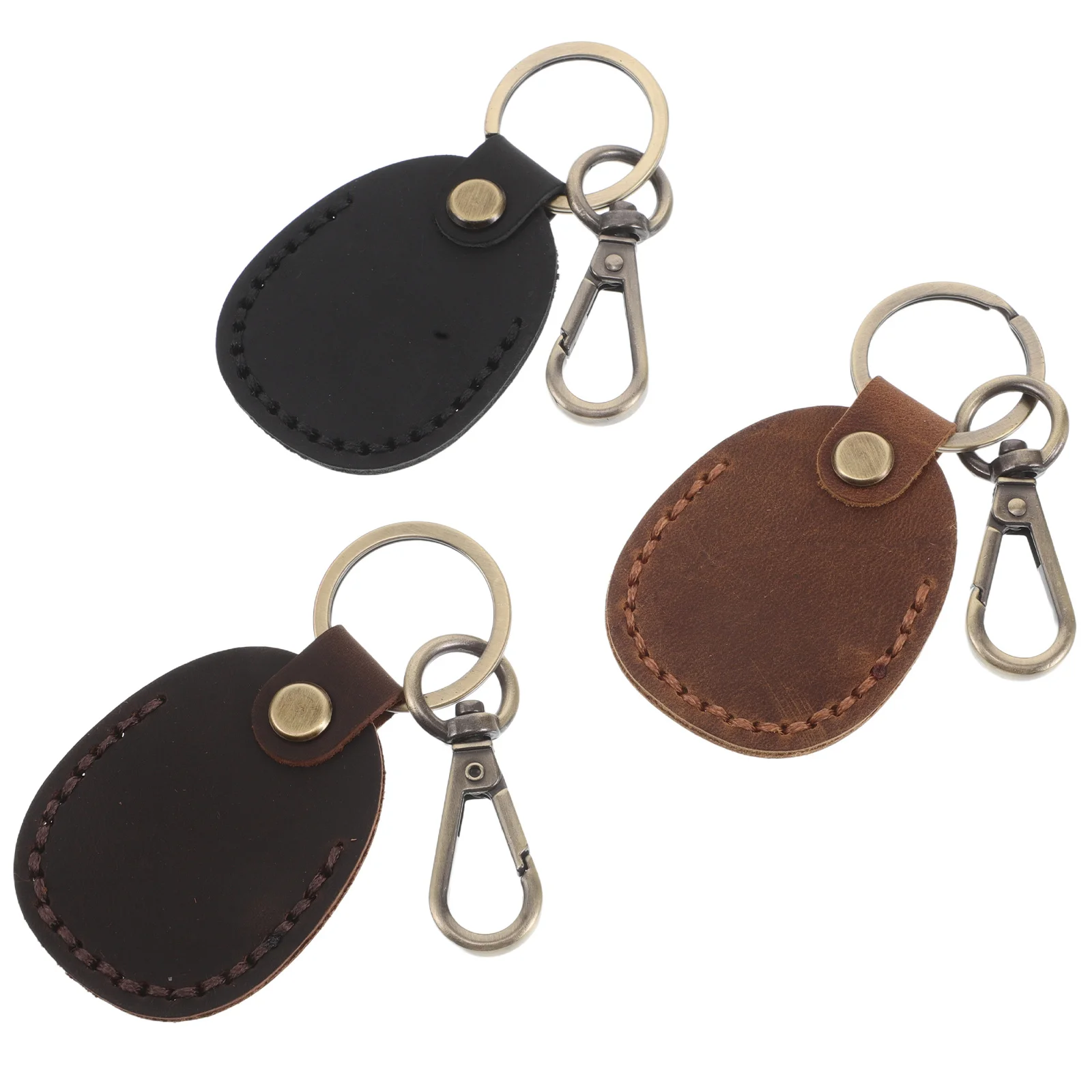 3Pcs Door Access Card Holder Vintage Handmade PU Keychain Smart Card Case Key Ring Fob Protector Multifunctional Storage Pouch