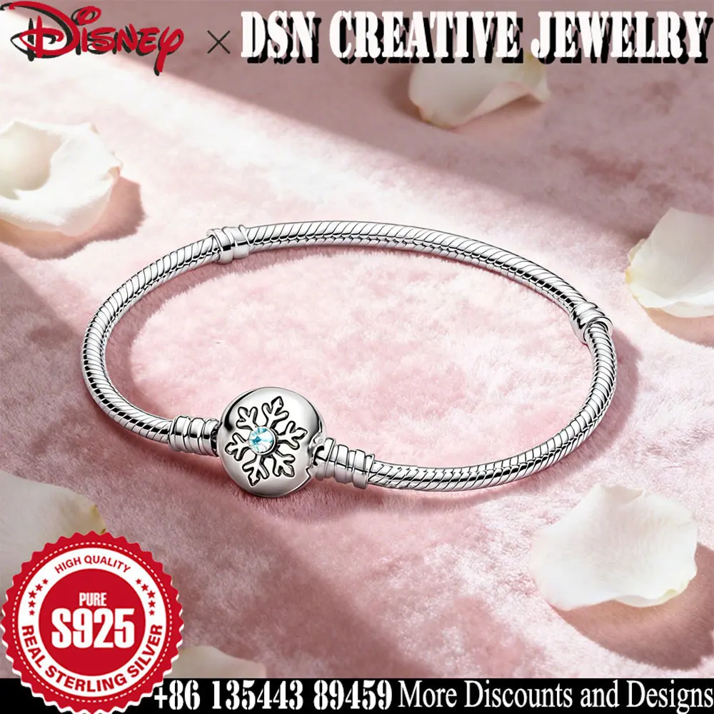 

DSN jewelry Disney blue zircon snowflake clasp Bracelet 925 Silver Snake Chain Bracelet Women luxury Jewelry Christmas Gift