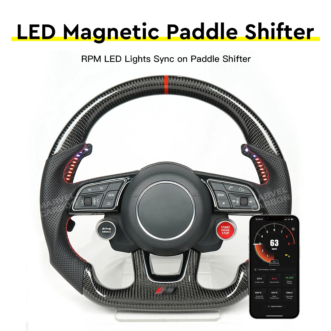 MC Fif For AUDI A1 A2 A3 A4 A5 A6 A7 A8 Q2 Q3 Q4 Q5 Q7 Carbon Fiber Steering Wheel LED Magnetic Shift Paddles Car Accessories