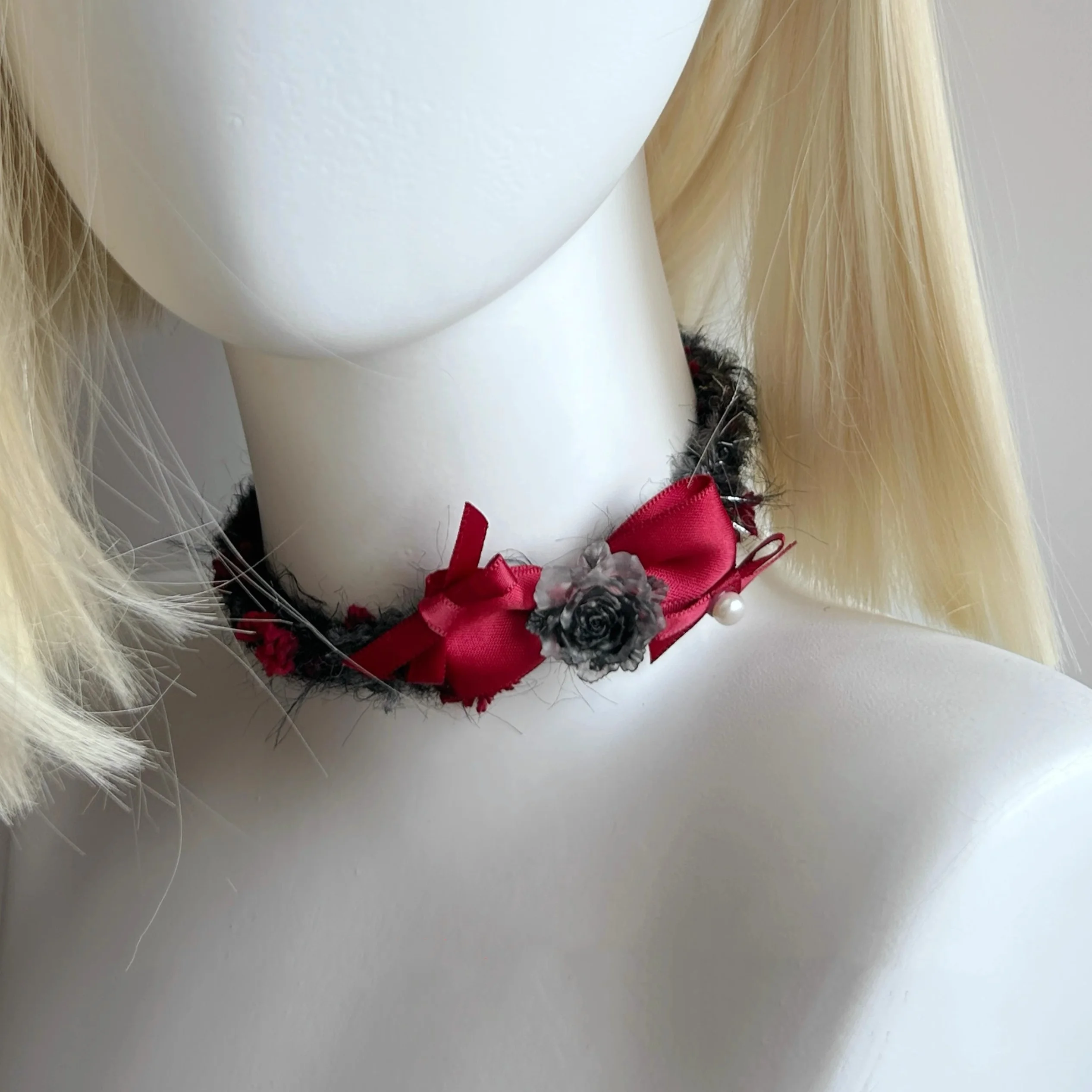 Заколка для волос Lost Rose Butterfly, оригинальный дизайн, готическое колье Y2K Harajuku, флисовое колье с розой и темным бантом, ожерелье