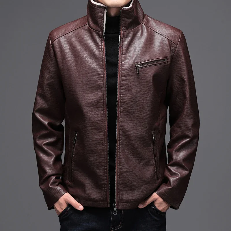 

2025 2025 Thickened Leather Jacket Lapel Solid Zipper Motorcycle High Quality Jackets Plus Velvet Winter Fashion Warmth Leather