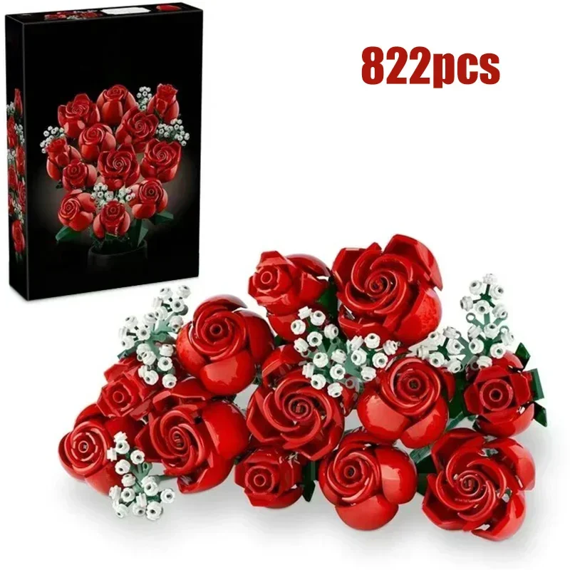 

822PCS Exquisite Toy Building Block Rose Quality Bouquet Creative Home Decoration Wonderful Gift for Lovers on ornament