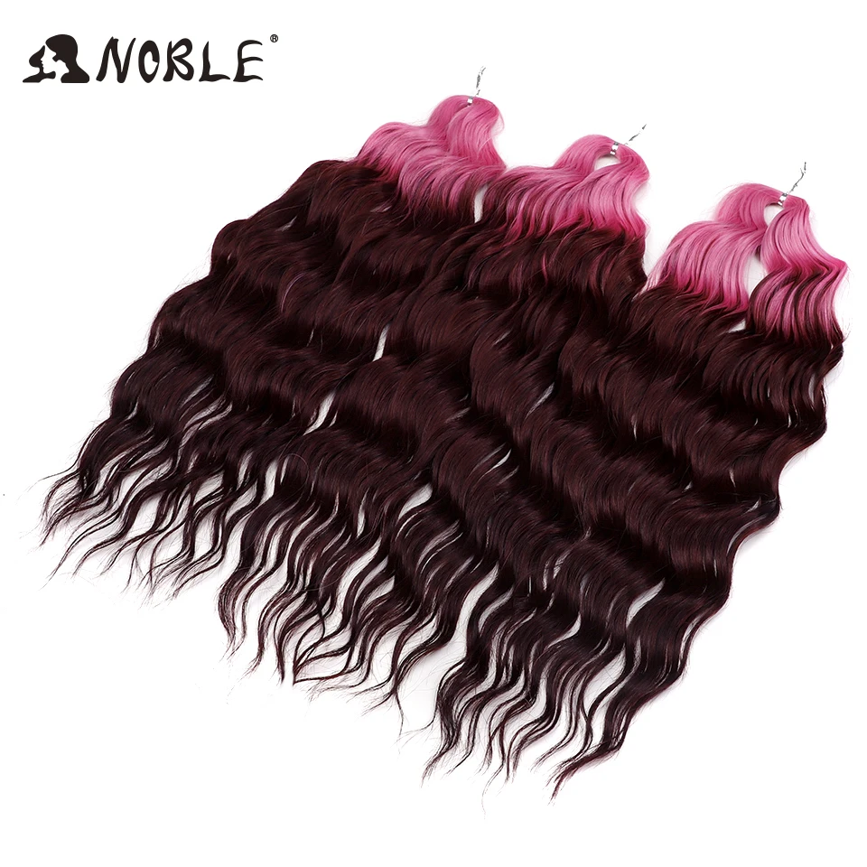 Rambut Sintetis Noble 24 Inch Model Water Wave untuk Kepang, Ekstensi Rambut Ombre Warna Pelangi Deep Wave Curl Twist Crochet