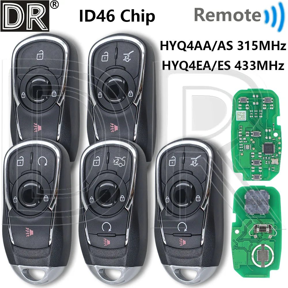 Great ID46 Chip HYQ4AA/AS 315MHz HYQ4EA/ES 433MHz Proximity Car Remote Key For Buick Regal Enclave Lacrosse Encore GX Envision