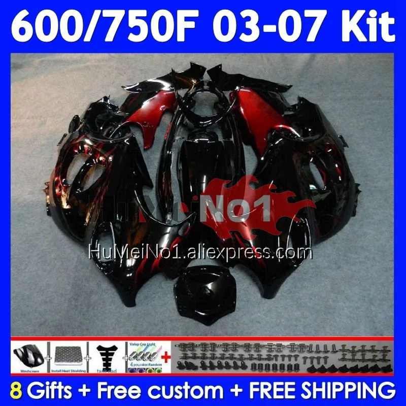 Kit For SUZUKI KATANA GSXF600 GSXF 600 750 115No.12 GSXF750 03 04 05 06 07 GSX600F Red flames 2003 2004 2005 2006 2007 Fairing