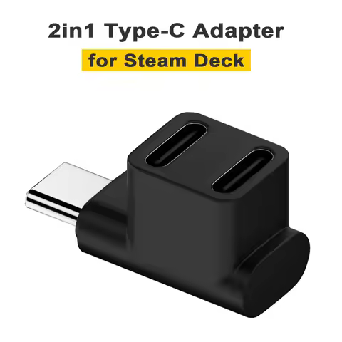 Fit for Steam Deck 2-in-1 Extension Connector Right Angle Type-C USB C Splitter Adapter Male to Female Game Console Accessories