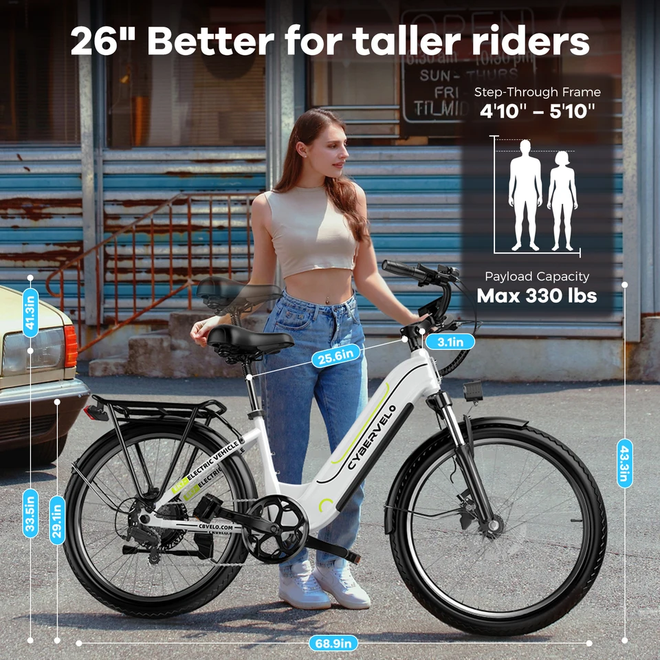 Cybervelo 1000W Peak Electric Bike for Adults up 80 Miles Removable Battery Ebike 26" Electric E Bike with 7-Speed Adult Electric Bicycles for Commute Beach Snow Womens and Man EK7 image 16
