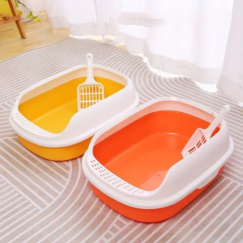 New cat litter box design, semi enclosed sandbox, large space toilet, anti splashing tray, cargo for small cats, large sand cat