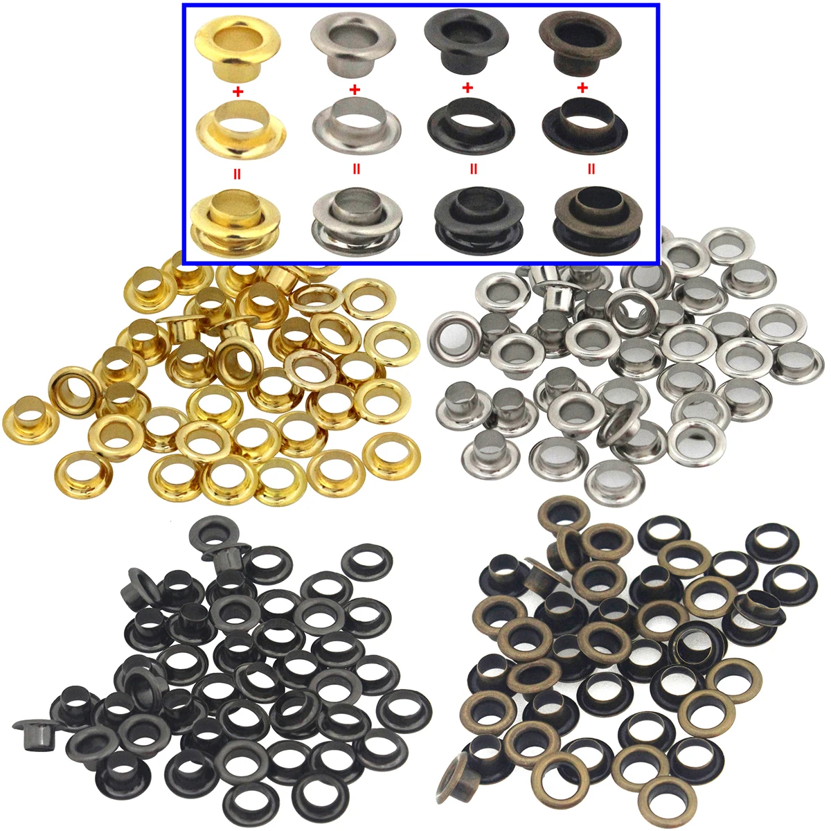 100sets 5mm Brass Double Sided Eyelet with Washer Leather Craft Repair Grommet Round Eye Rings For Shoes Bag Clothing Belt Hat