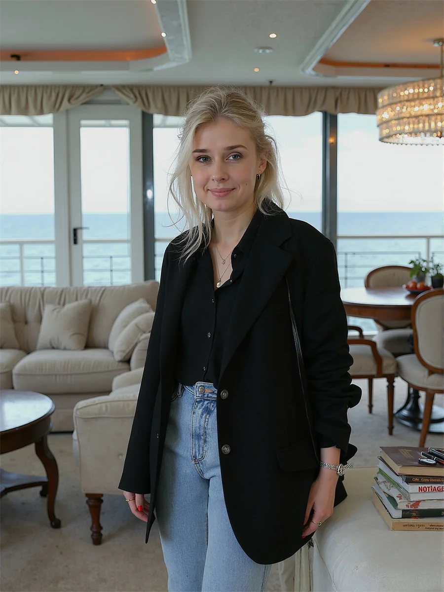 سترة نسائية بيضاء للخريف ملابس للسيدات إبداعية كتلة ألوان جرافيتي لونين منسوجة كاجوال مطرزة بدون قبعة #3