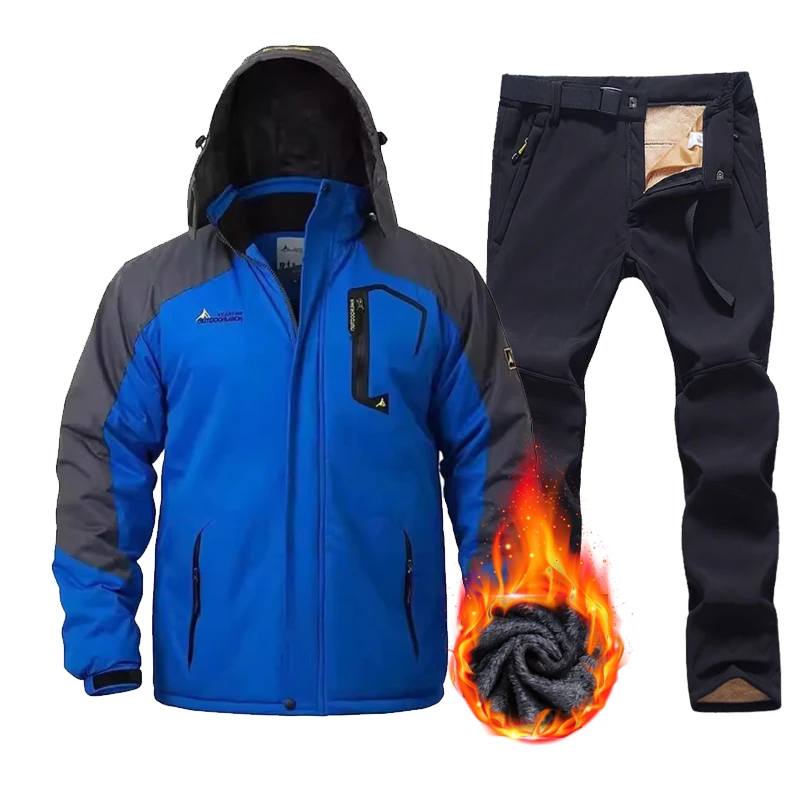 

Outdoor Ski Suit For Men Winter Waterproof Keep Warm Snow Fleece Jacket Pants Windproof Mountain Snowboard Wear Set Ski Outfit