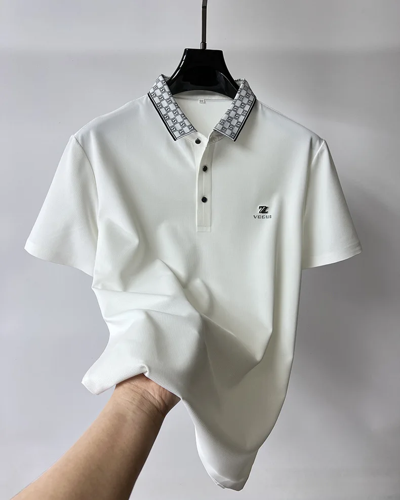 High-end brand short sleeve men\'s POLO shirt Summer New fashionable and personalized print design breathable ice silk T-shirt