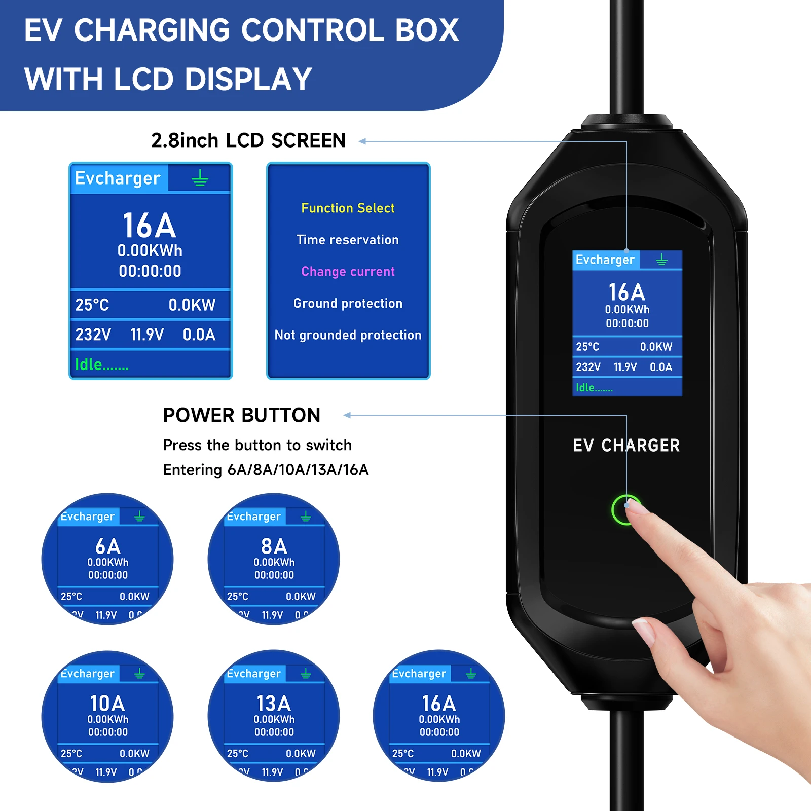 AFYEEV 11KW 16A شاحن سيارات كهربائية Type2 IEC62196-2 EVSE صندوق شحن شاحن سيارة كهربائية CEE التوصيل GB/T شاحن مركبة كهربية