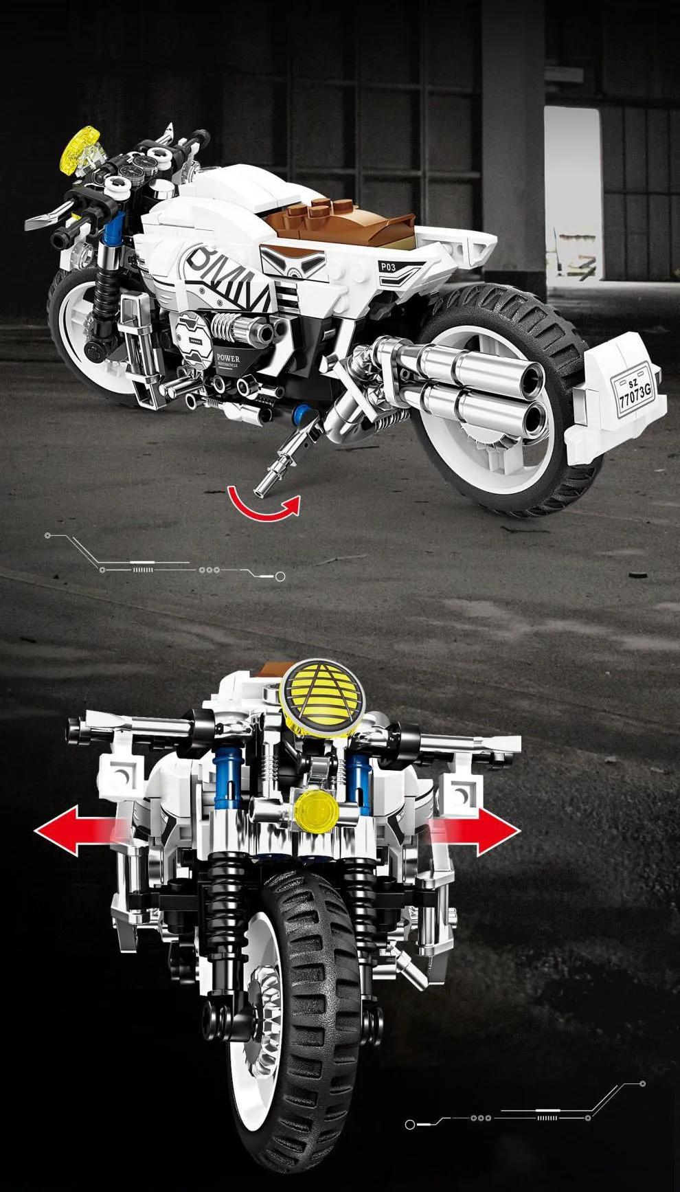 Schnelles Motorrad XR155 RnineT ‌ Dragster 800 Indian Scout Modellbausatz, Motor-Konstruktions-Bausteine, Spielzeug für Geschenke – Detail 5
