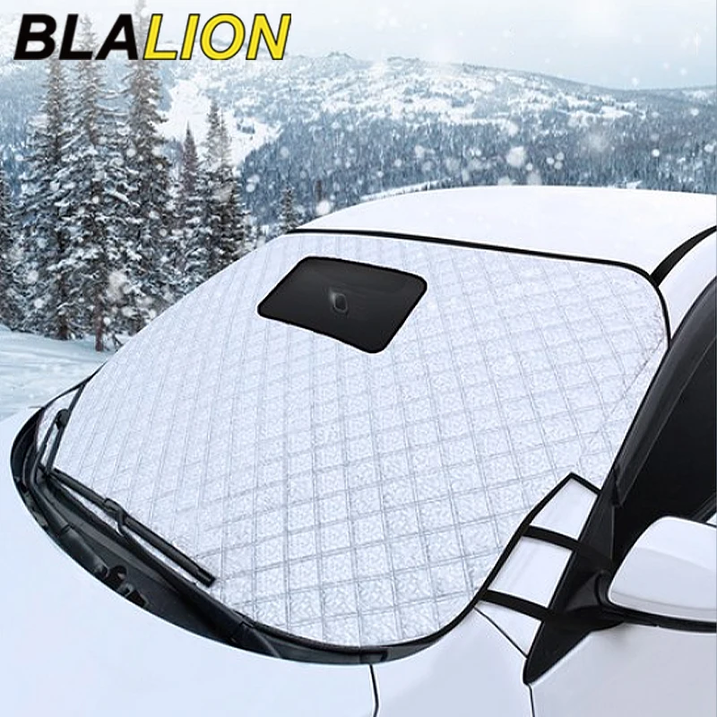 BLALION Car Windshield Snow Covers Winter Front Window Thickened Protector Anti Snow Ice Shield Cover Hole for Dash Cam Monitor