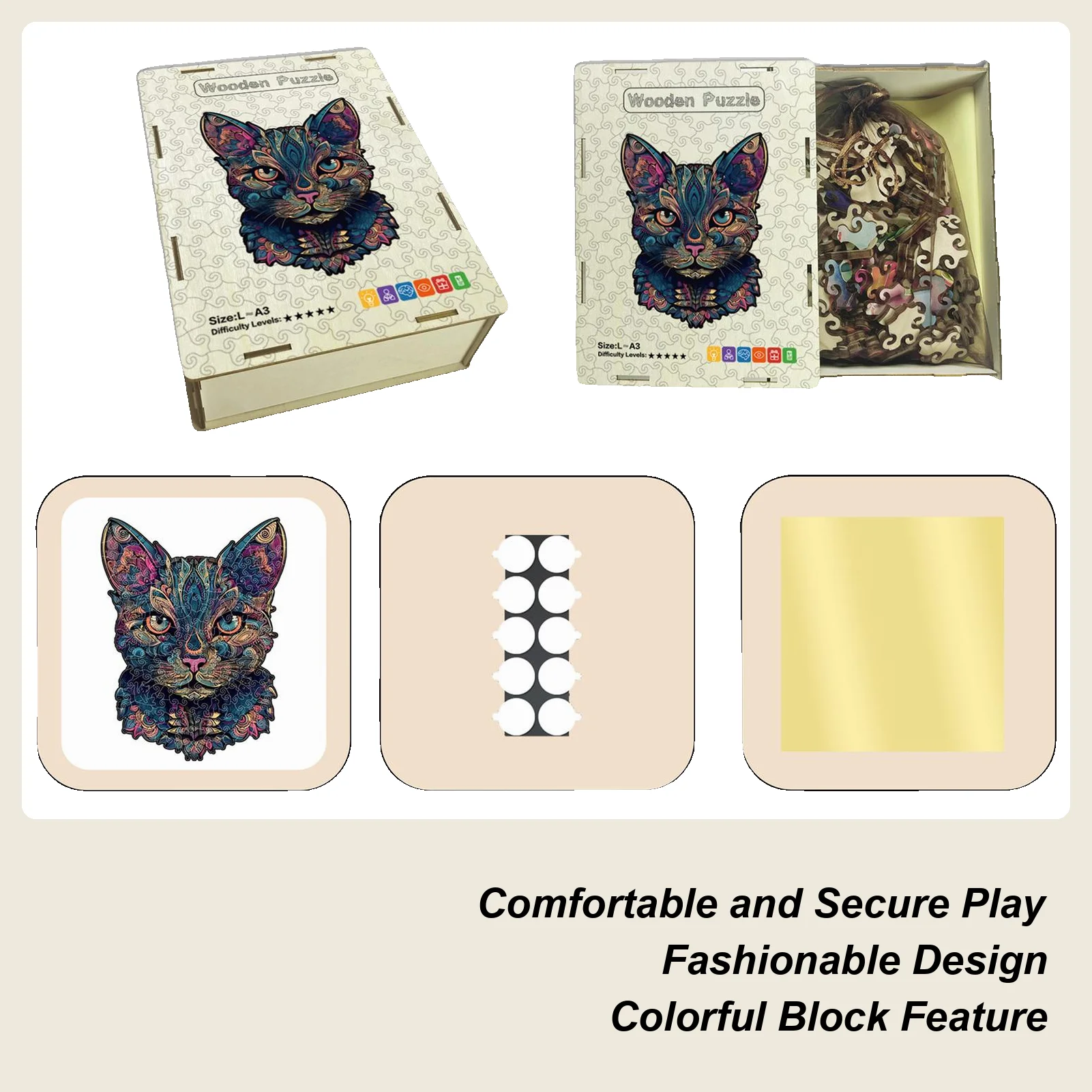 Cat Puzzles For Kids Cute Animal Shape Toy Challenge Interesting Colorful Cat Wooden Puzzle For Adults Kids Boys Girls Family