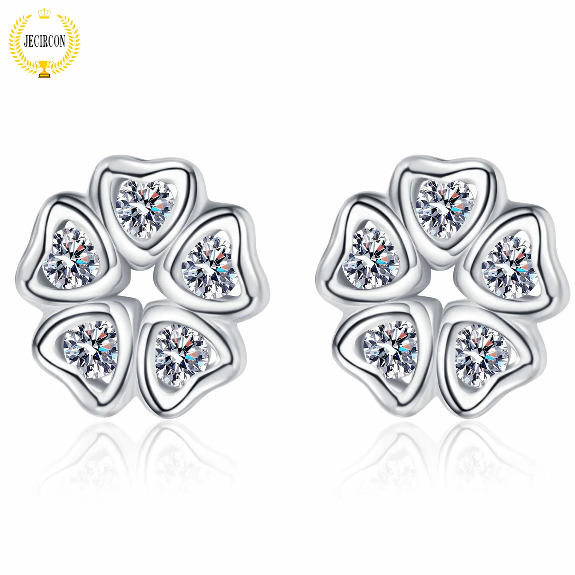 

JECIRCON Earrings for Women S925 Sterling Silver Love Petals Moissanite Stud Earrings Female Small Fresh and Sweet Holiday Gifts