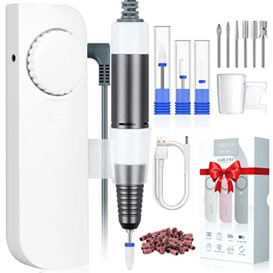 

Portable Electric Nail Drill Machine Rechargeable with 9 Bits for Acrylic Gel Nails Removal Manicure Pedicure Polishing Kit Whi