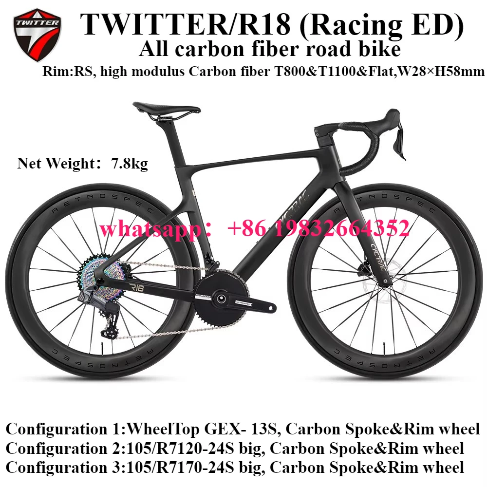 

TWITTER 2025 releases R18 (Racing ED) T800 carbon fiber road bike hydraulic disc brake 700X28C carbon wheel racing car road bike