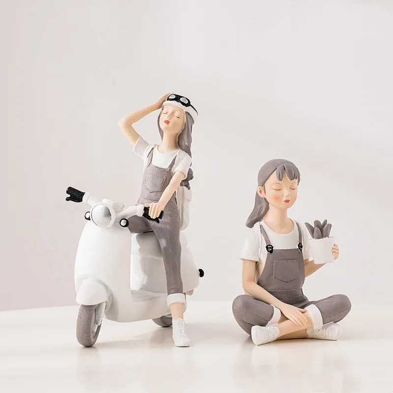 Creative Nordic Cute Girl Resin Ornaments, Home Decor Crafts, Statue, Desk, Figurines Decoration, Bookcase Gifts for Couples