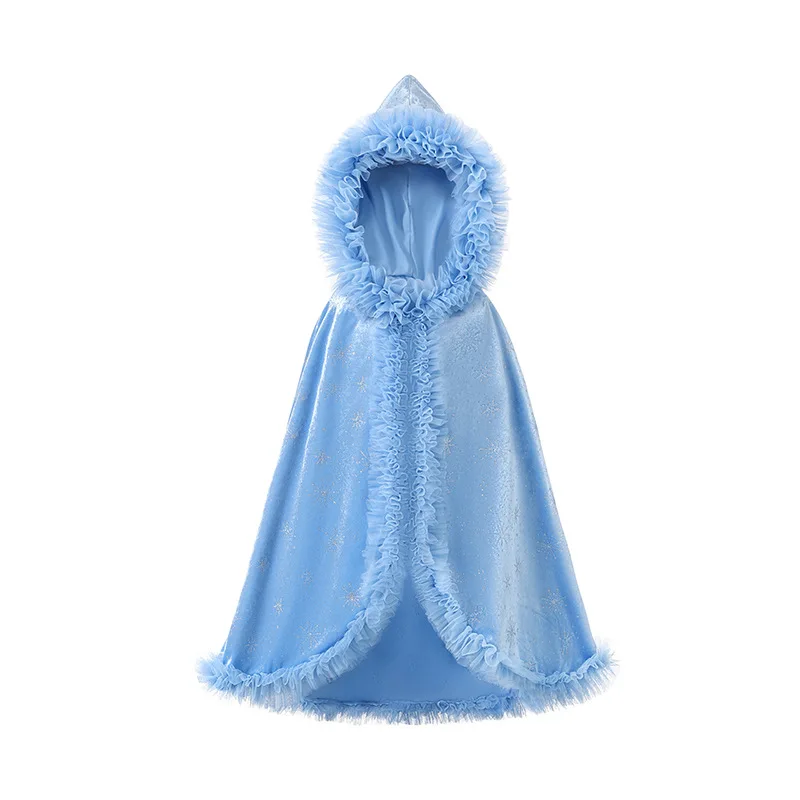 Disney Frozen Princess Elsa Cape Draped Over Shawl Hooded Windproof Cape Girl Birthday Carnival Party Character Outfit Cutesweet