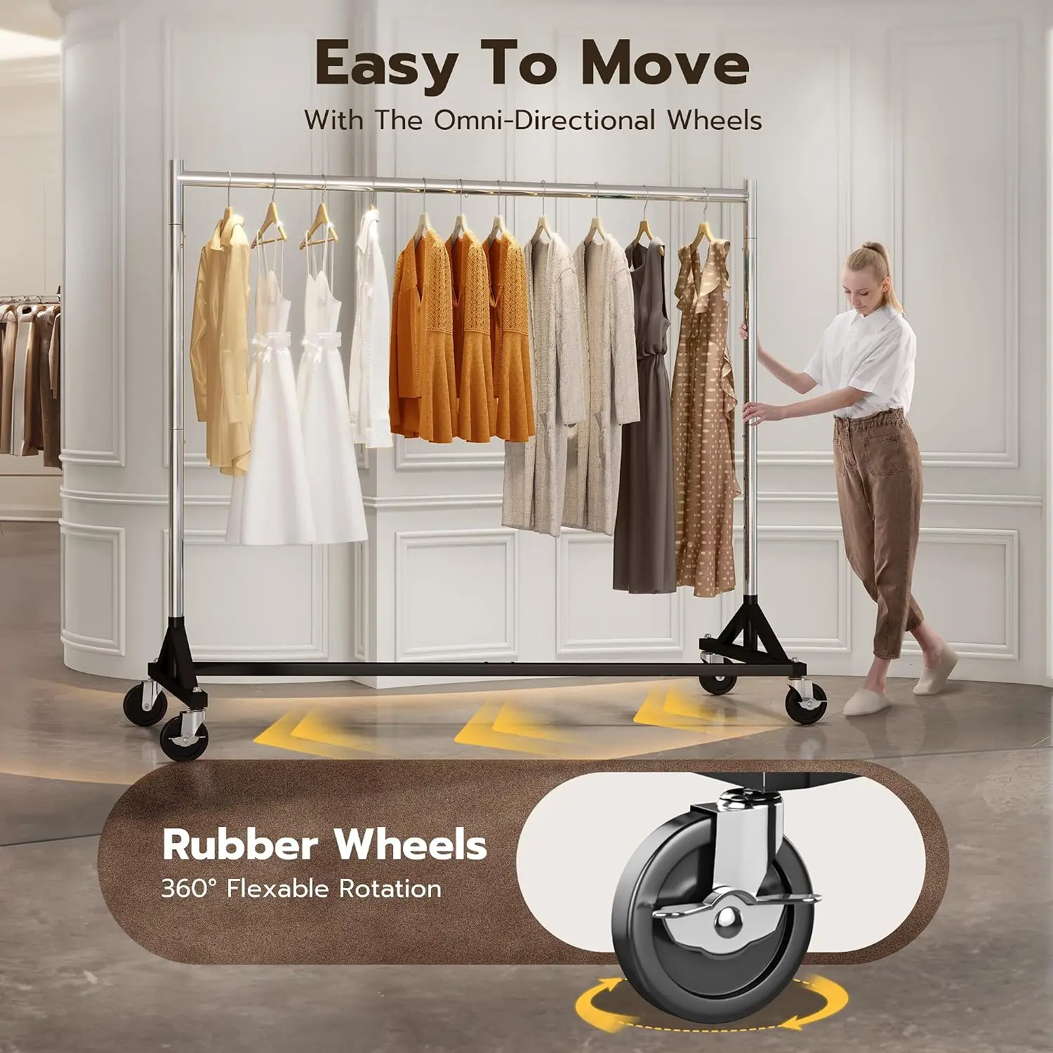 Commercial Z Base Garment Rack Hold 500LBS Heavy Duty Clothing Rack Adjustable Rolling Clothes Rack for Hanging Clothes Racks on