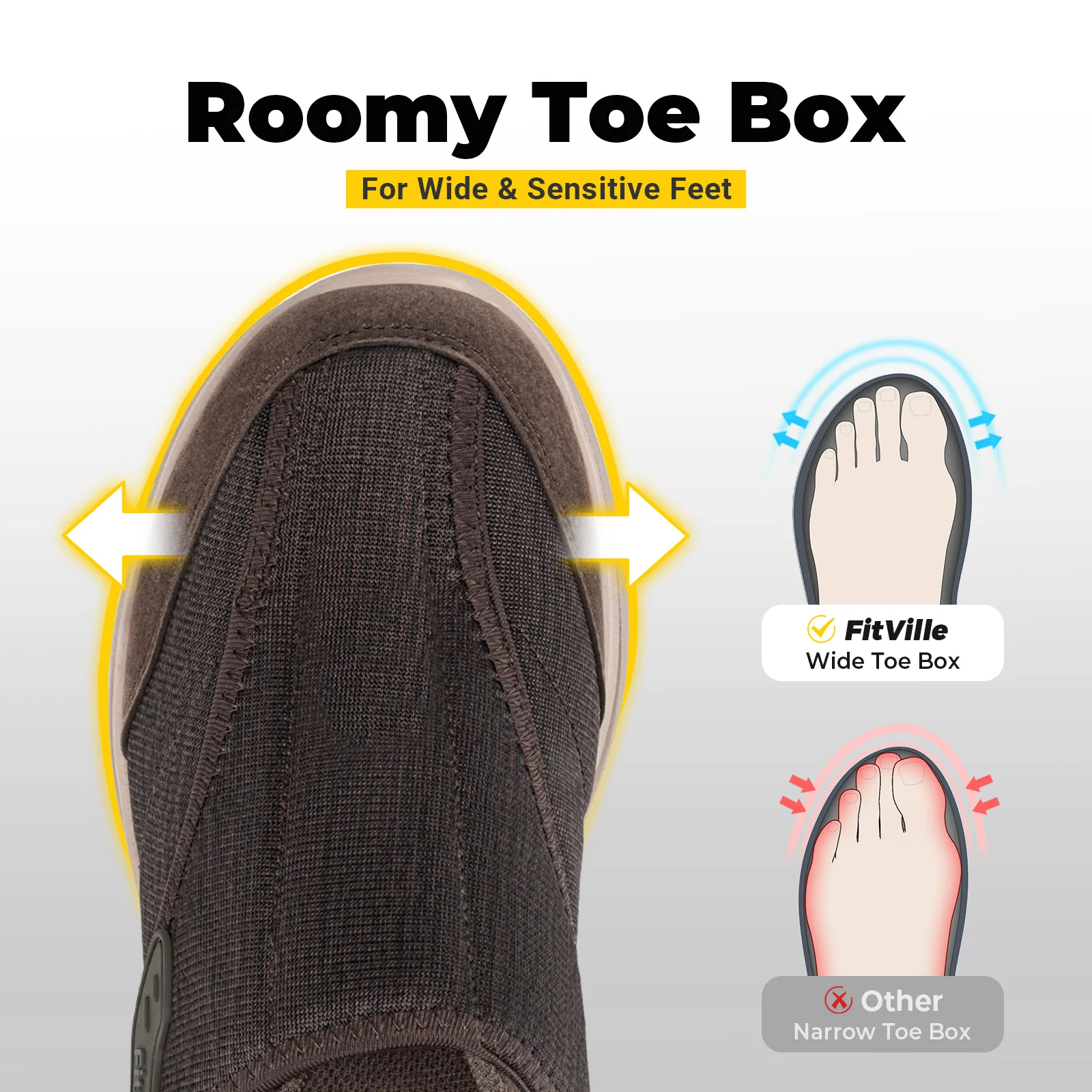 Fittington Diabetic Shoes Extra Wide Toe Casual Men's Loafers Slip-on Walking Shoes for Men Swollen Foot Pain Relief Neuropathy