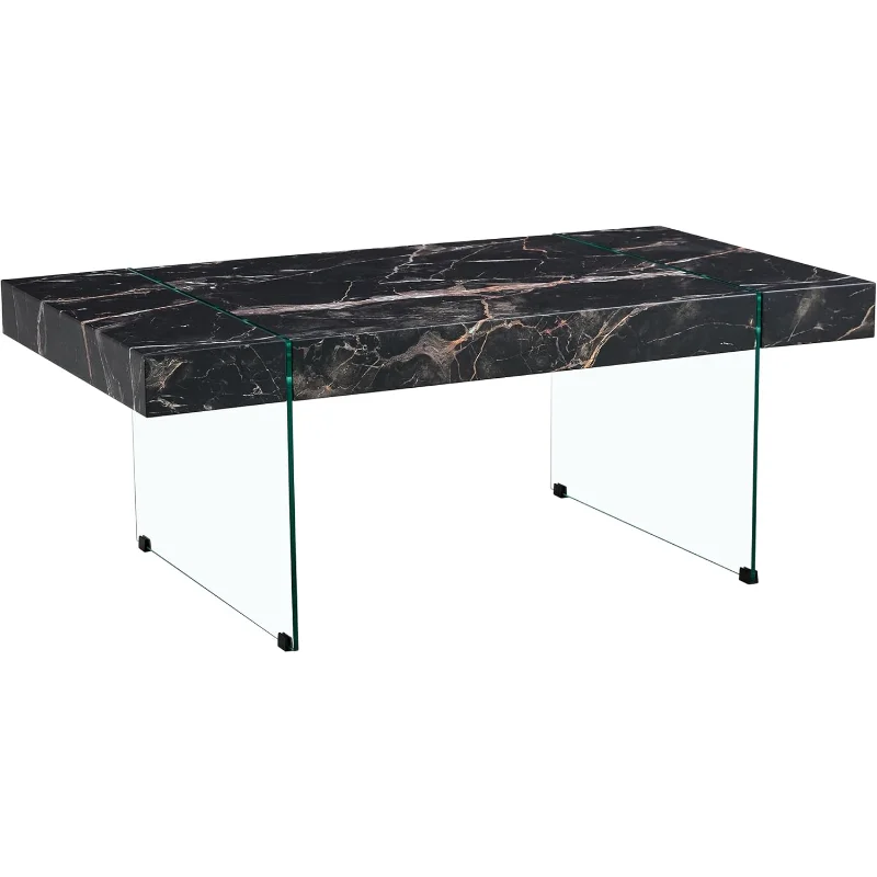 Black Marble-Patterned Mdf Coffee Table with Tempered Glass Legs.Suitable for Living Room.It Can Be Used Not Only as a Coffee Ta
