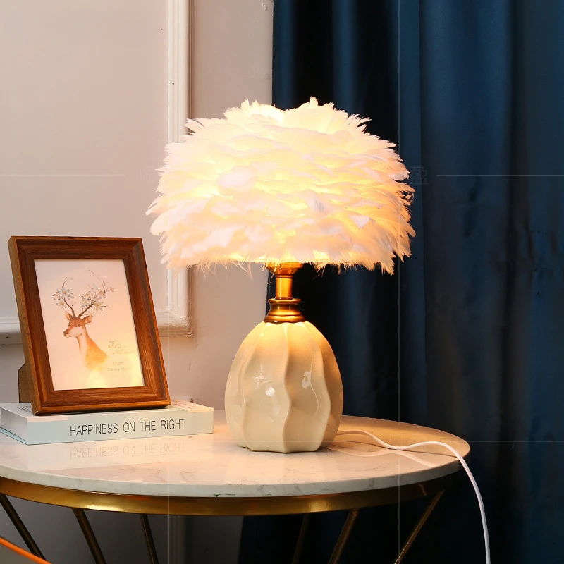 

Nordic Feather Desk Lamp Ins Warm And Romantic Bedside Lamp Internet Famous Live Broadcast Room Atmosphere Decoration Desk Lamp