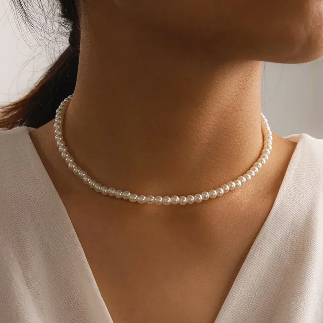 Trend 4-8mm biała perła Chokers naszyjnik łańcuszek do obojczyka dla kobiet klasyczna elegancka biżuteria ślubna na szyję miłość wisiorek prezent