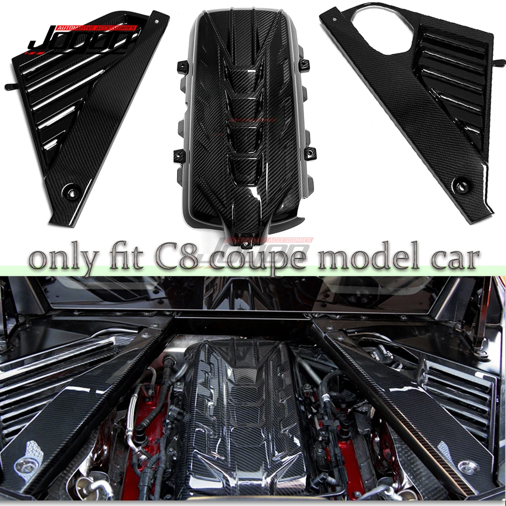 

3Pcs Carbon Fiber For Corvette C8 Coupe Z51 Z06 2020-2024 Exterior Car Rear Engine Hood Bay Side Panel Accent Cover Sticker Trim