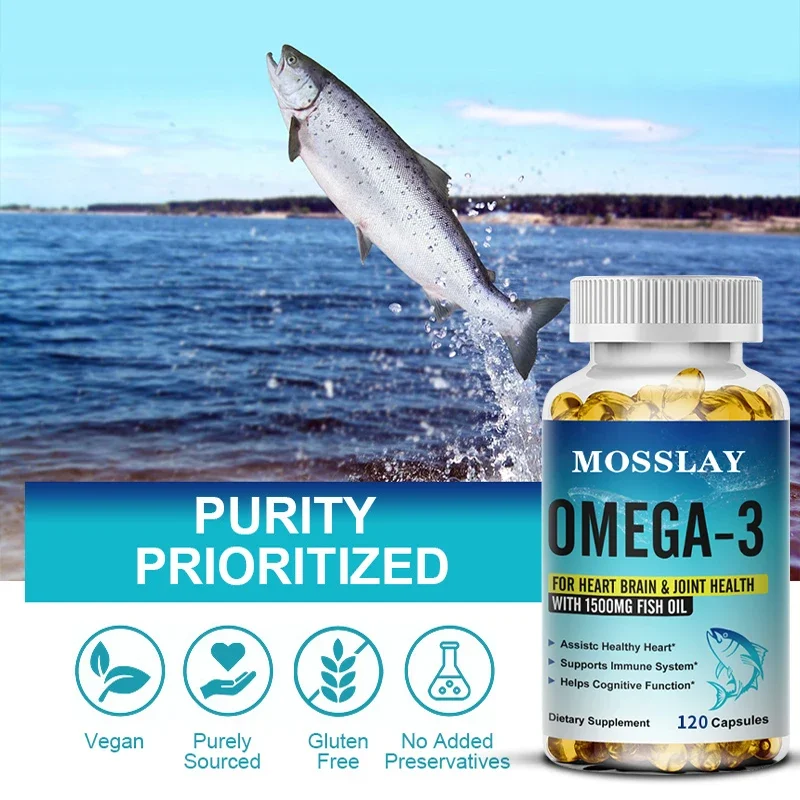 MOSSLAY-suplemento dietético de aceite de pescado Omega 3, incluye EPA y DHA, 1500 mg por servicio